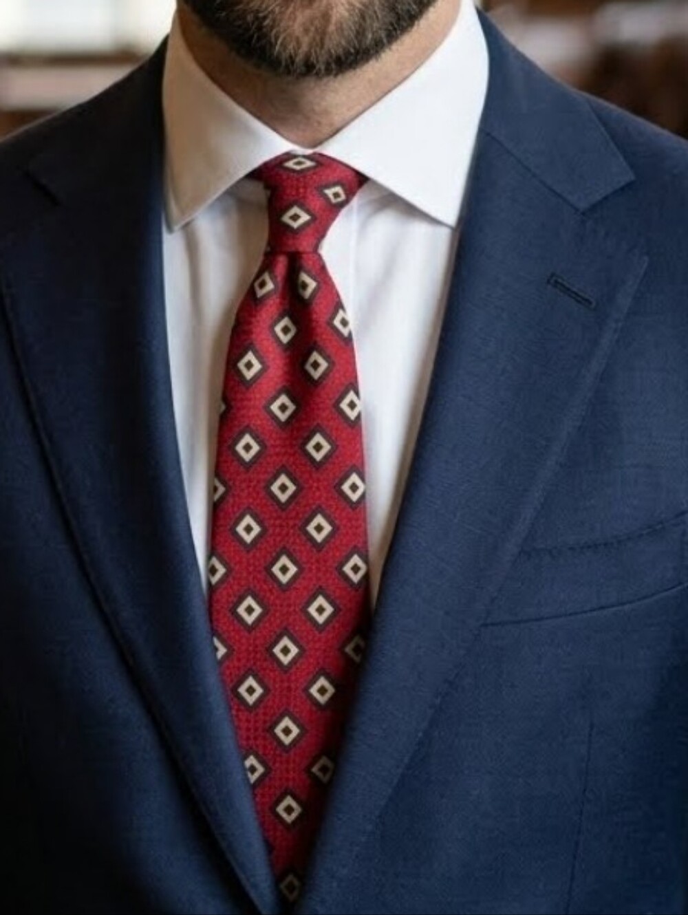 JOHN HENRY Classic Red Geometric Men's Silk Tie